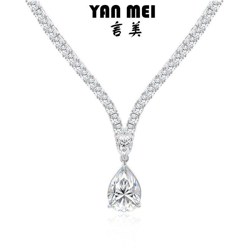 Moissanite Teardrop V Pendant Necklace