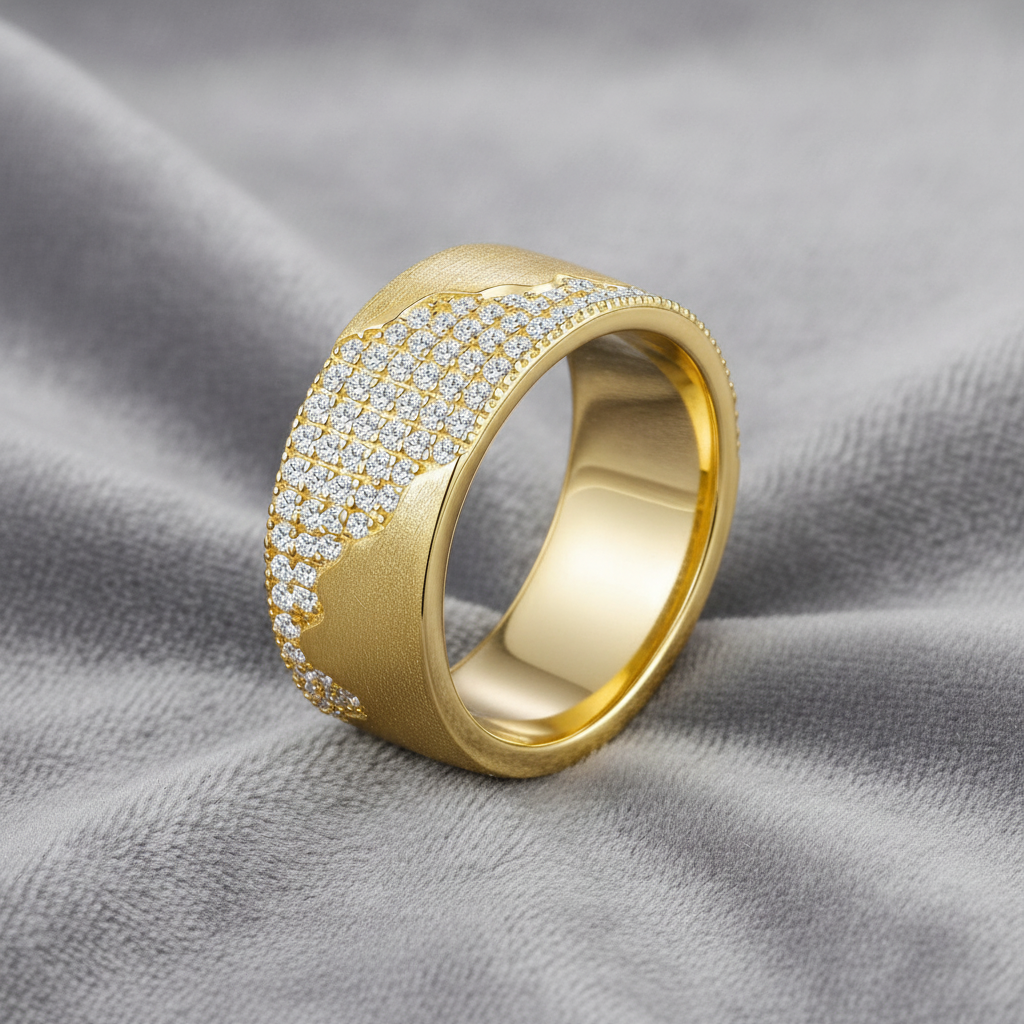 Moissanite Brushed Wave Pavé Band Ring