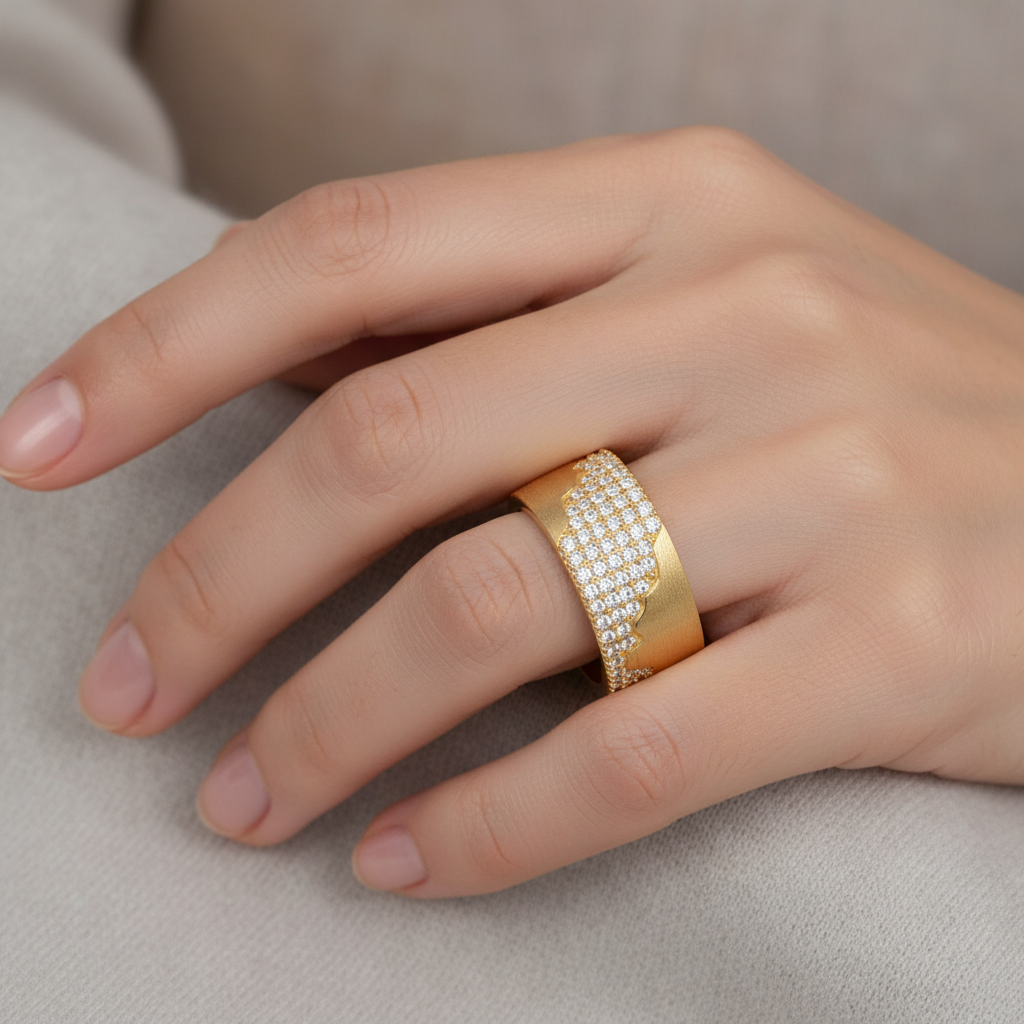 Moissanite Brushed Wave Pavé Band Ring