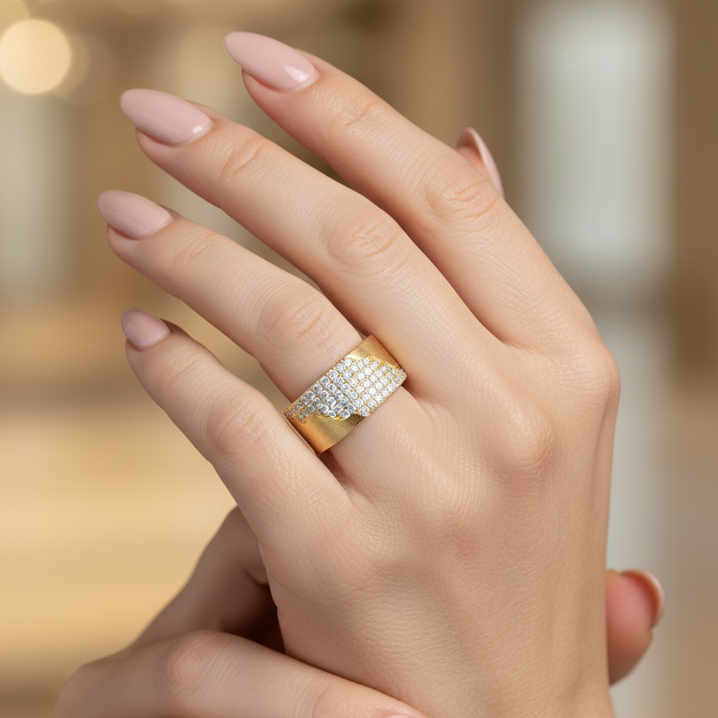Moissanite Brushed Wave Pavé Band Ring
