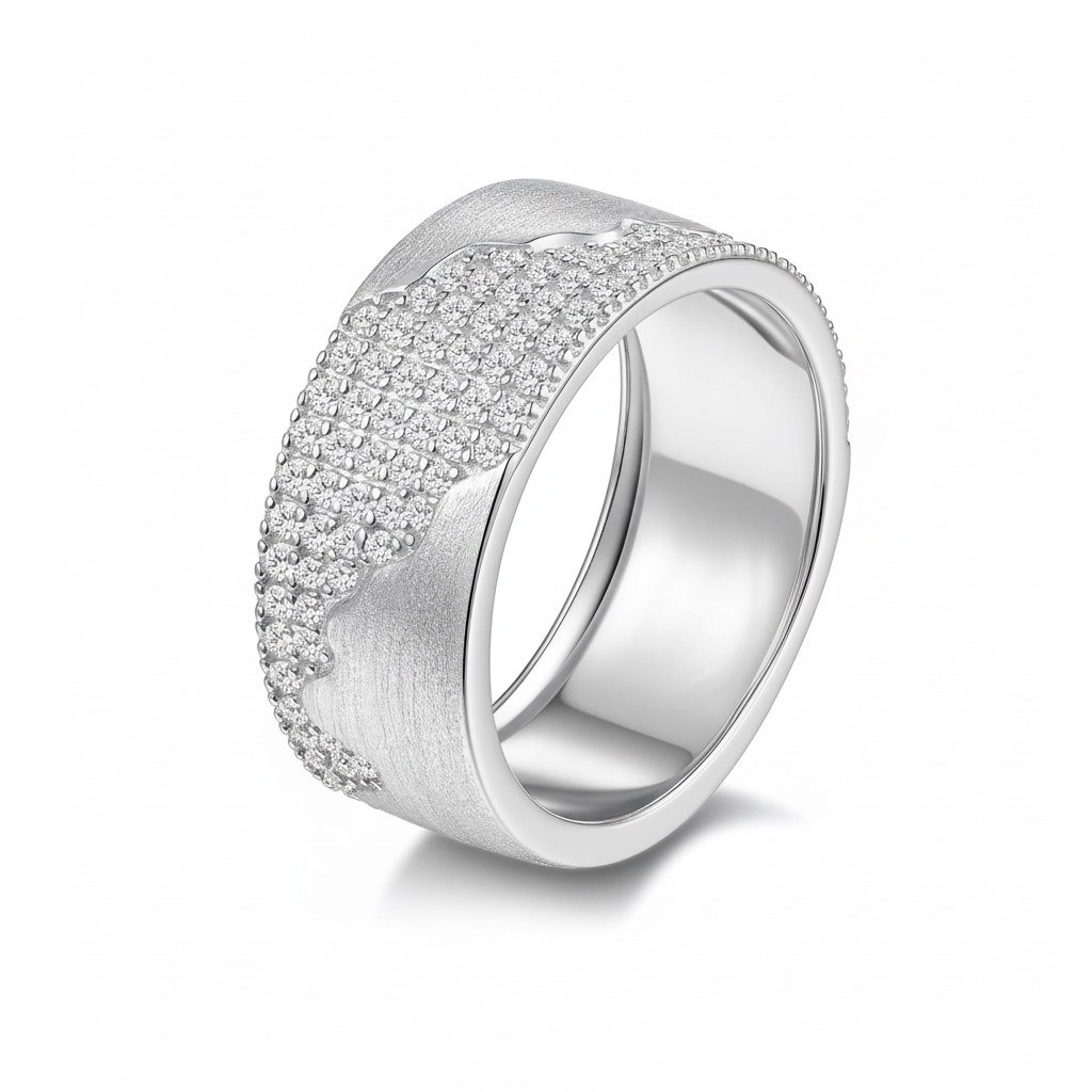 Moissanite Brushed Wave Pavé Band Ring
