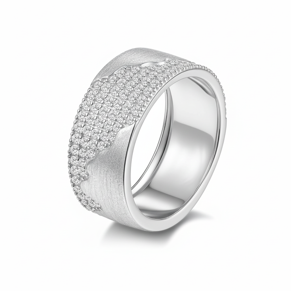 Moissanite Brushed Wave Pavé Band Ring
