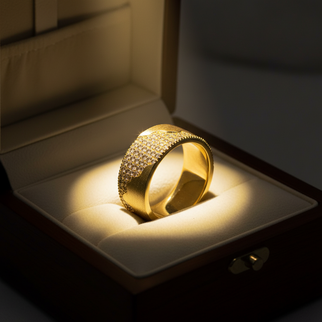 Moissanite Brushed Wave Pavé Band Ring