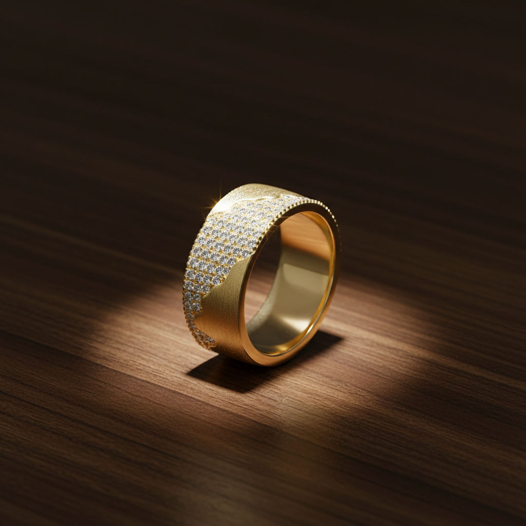 Moissanite Brushed Wave Pavé Band Ring