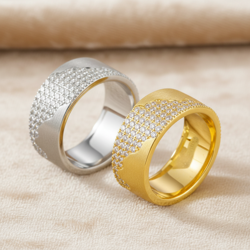Moissanite Brushed Wave Pavé Band Ring