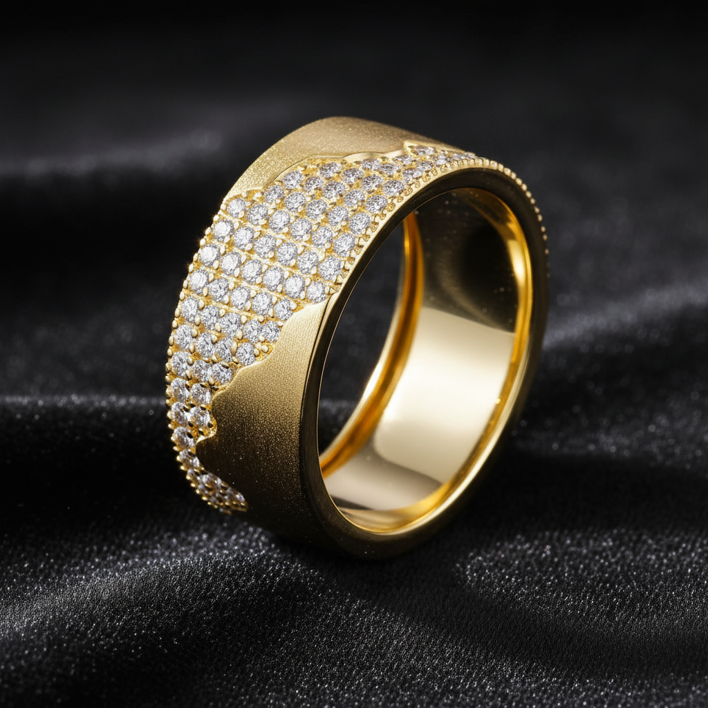 Moissanite Brushed Wave Pavé Band Ring