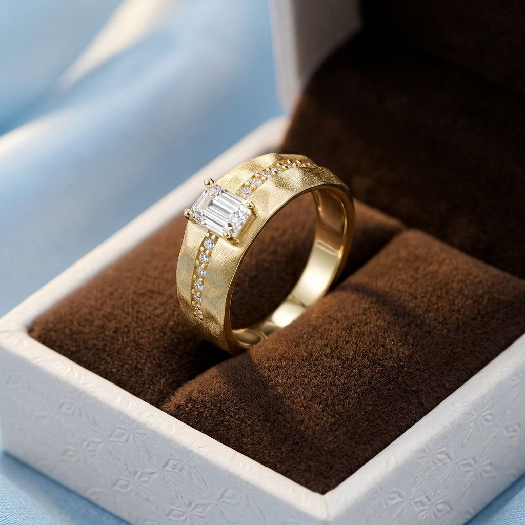 Brushed Emerald-Cut Ring