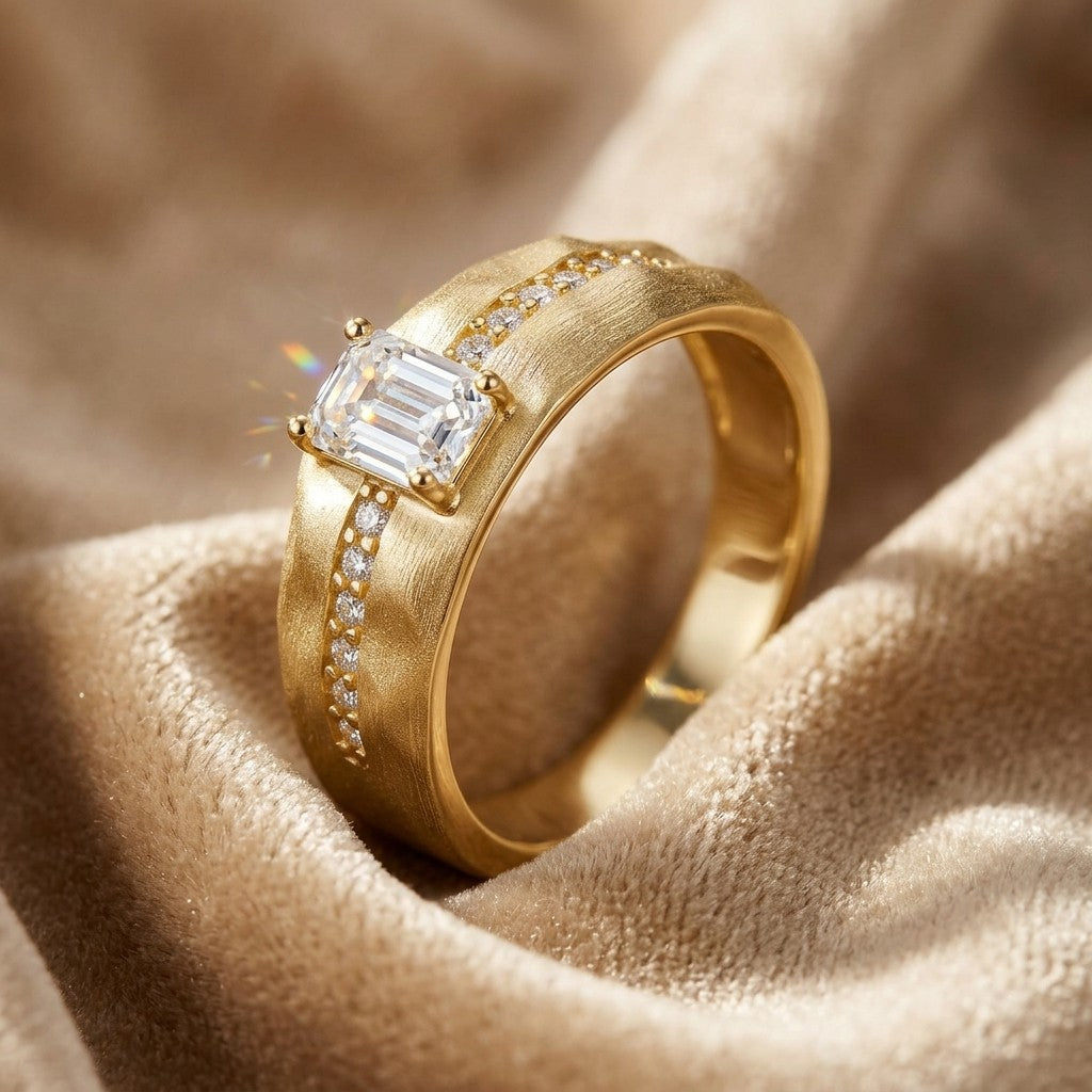 Brushed Emerald-Cut Ring