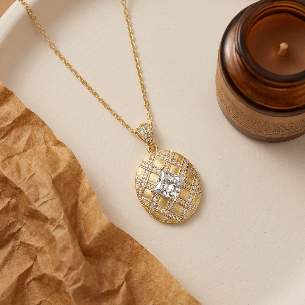Brushed Lattice Pendant Necklace