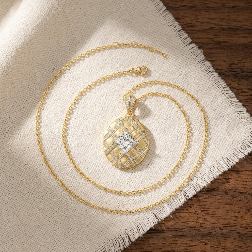 Brushed Lattice Pendant Necklace