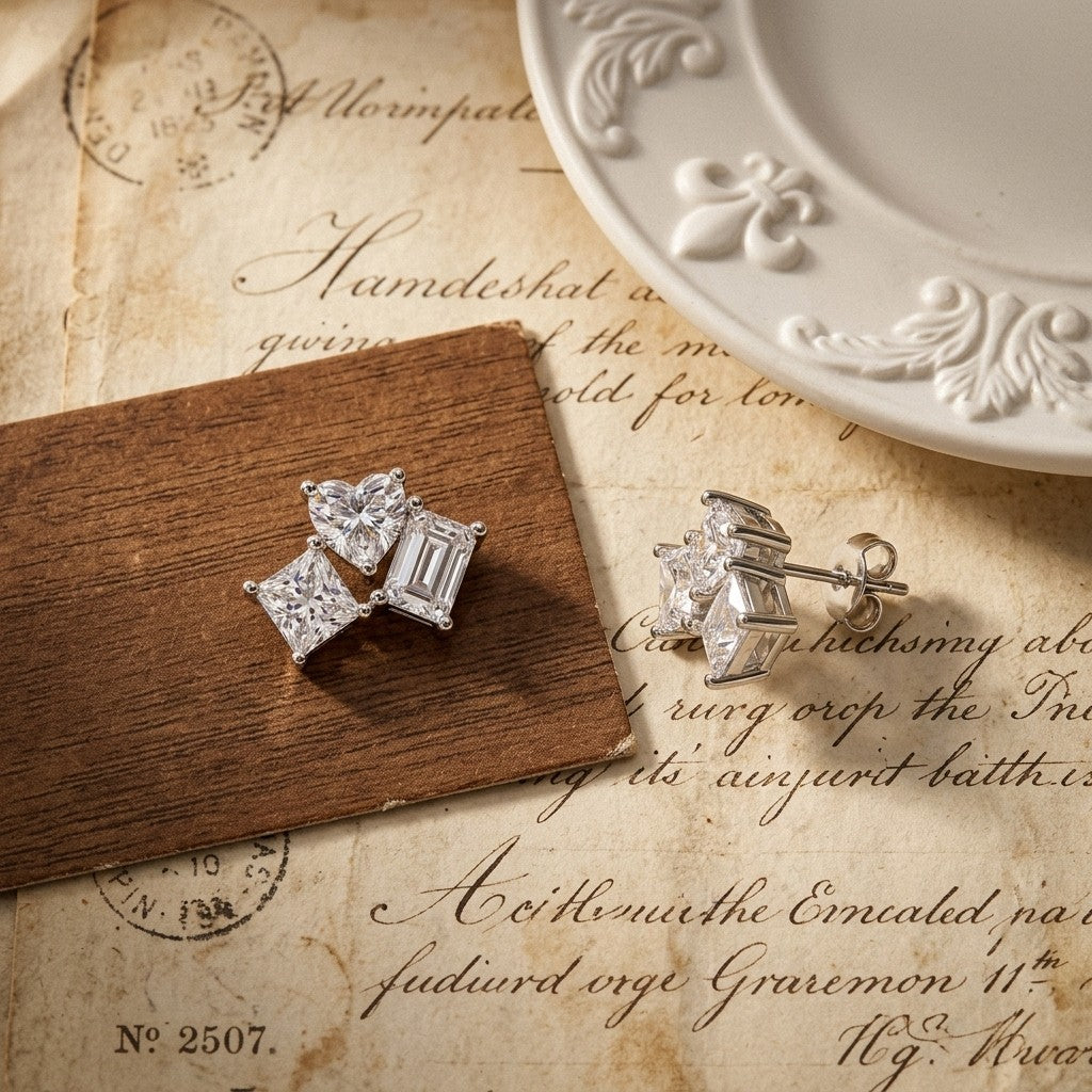 Moissanite Heart Cluster Stud Earrings