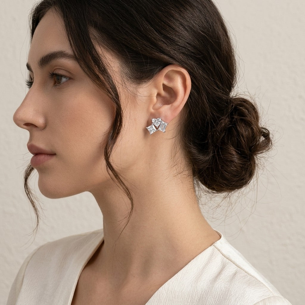 Moissanite Heart Cluster Stud Earrings