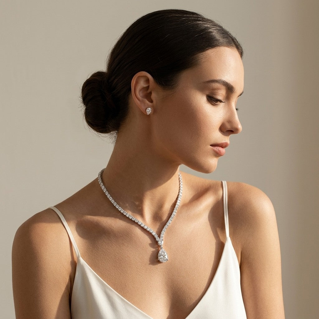 Moissanite Teardrop V Pendant Necklace