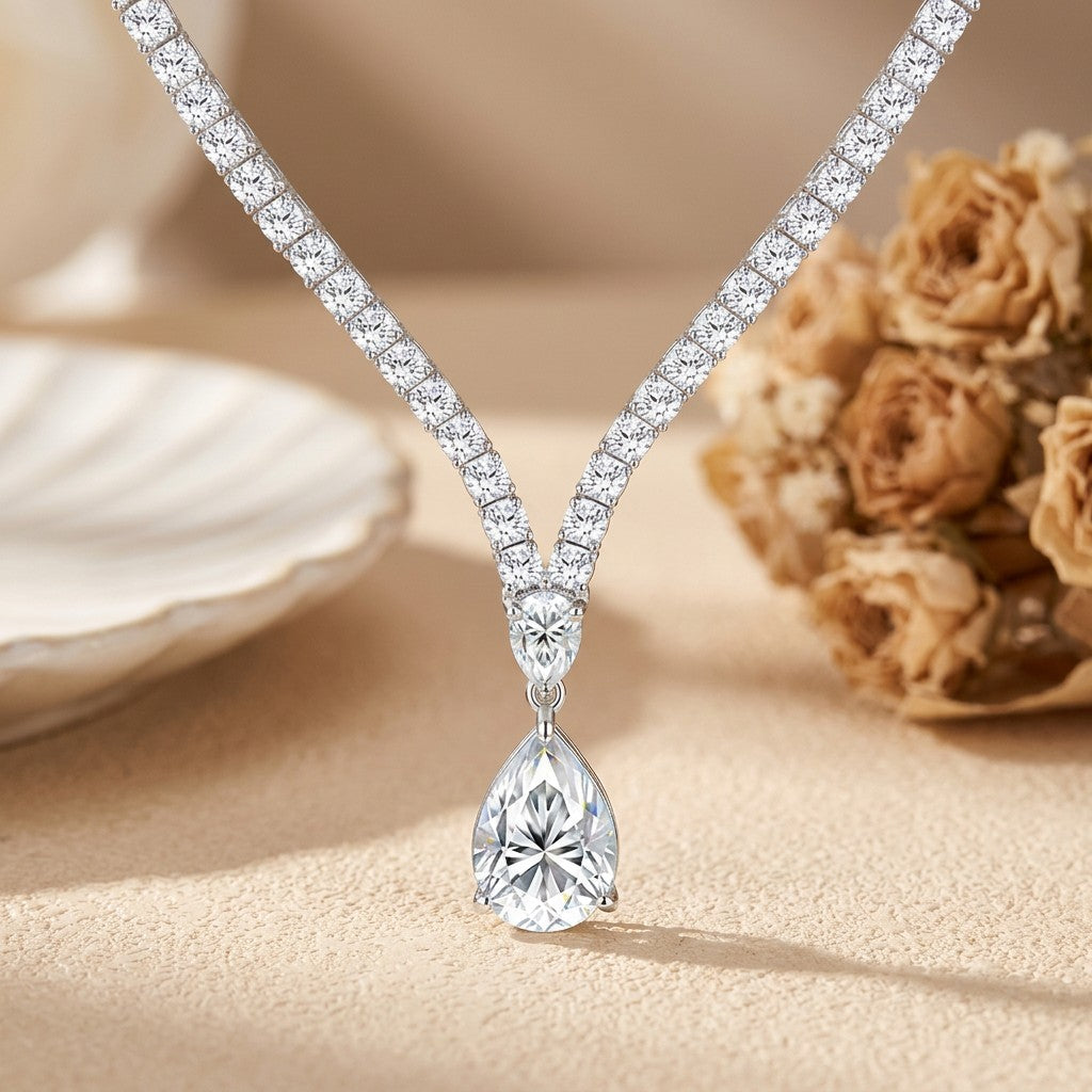 Moissanite Teardrop V Pendant Necklace