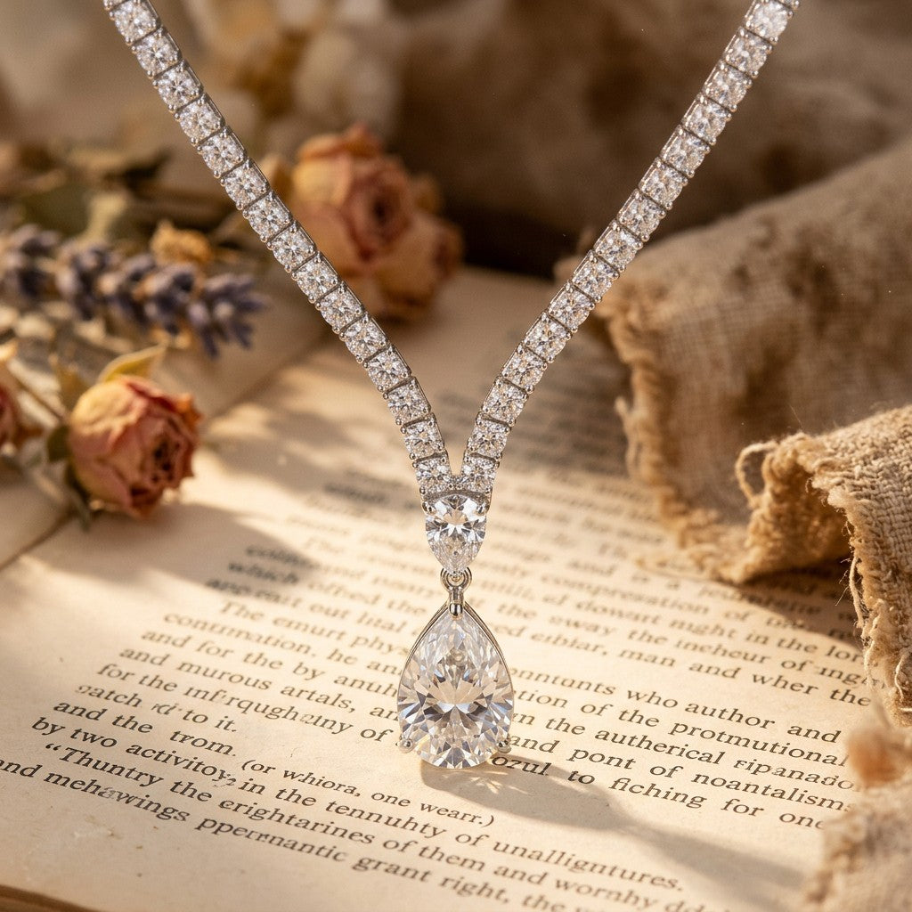 Moissanite Teardrop V Pendant Necklace