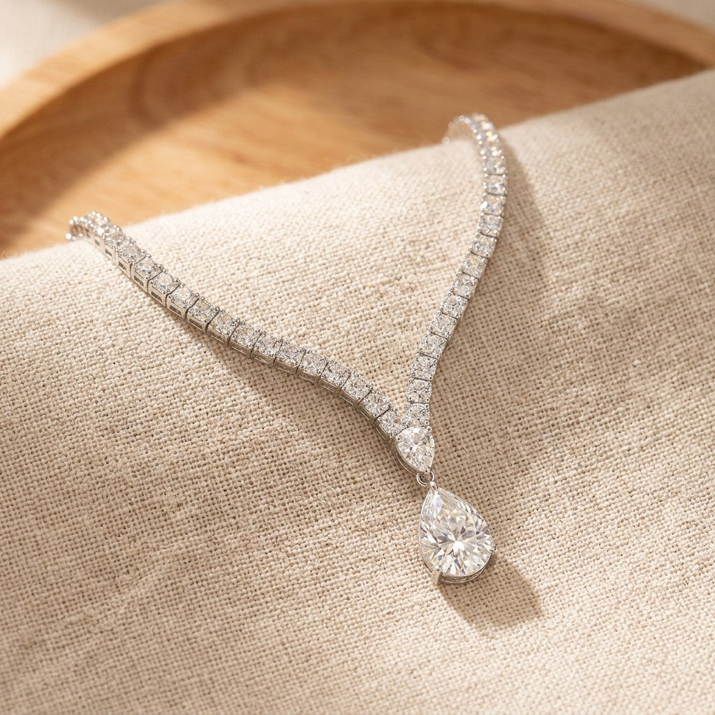 Moissanite Teardrop V Pendant Necklace