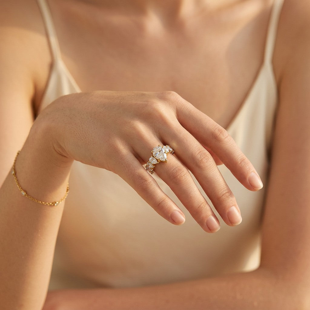 Moissanite Pear Cluster Ring