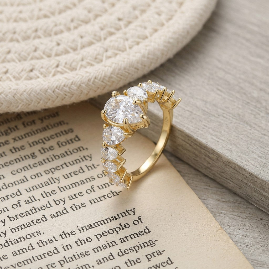 Moissanite Pear Cluster Ring