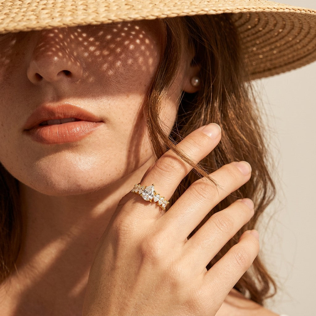 Moissanite Pear Cluster Ring