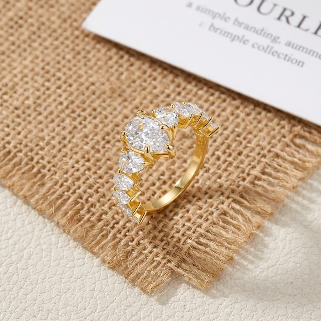 Moissanite Pear Cluster Ring