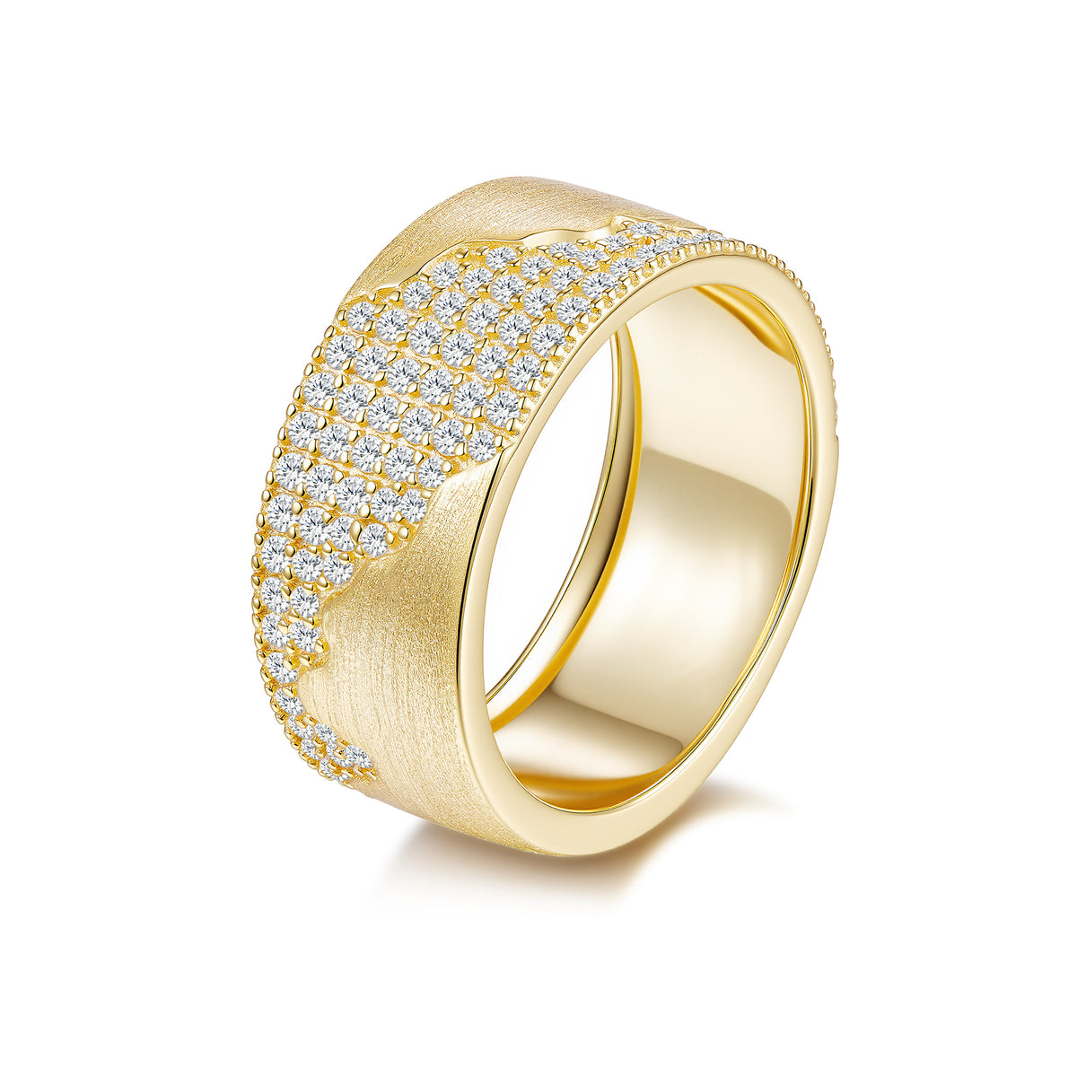 Moissanite Brushed Wave Pavé Band Ring
