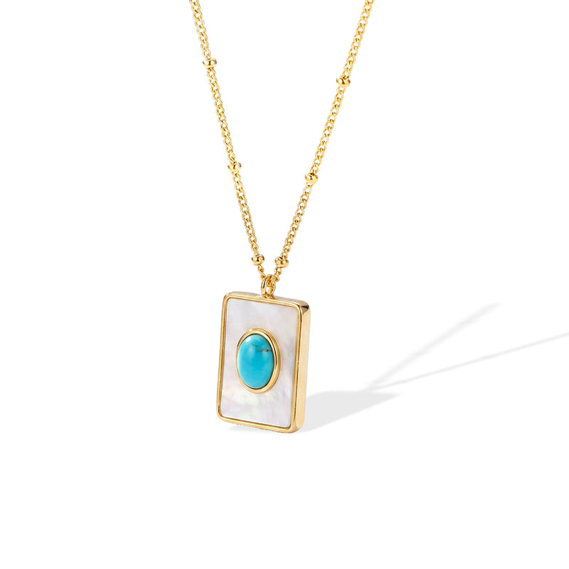 Araminte Mother-Of-Pearl Oval Turquoise Necklace
