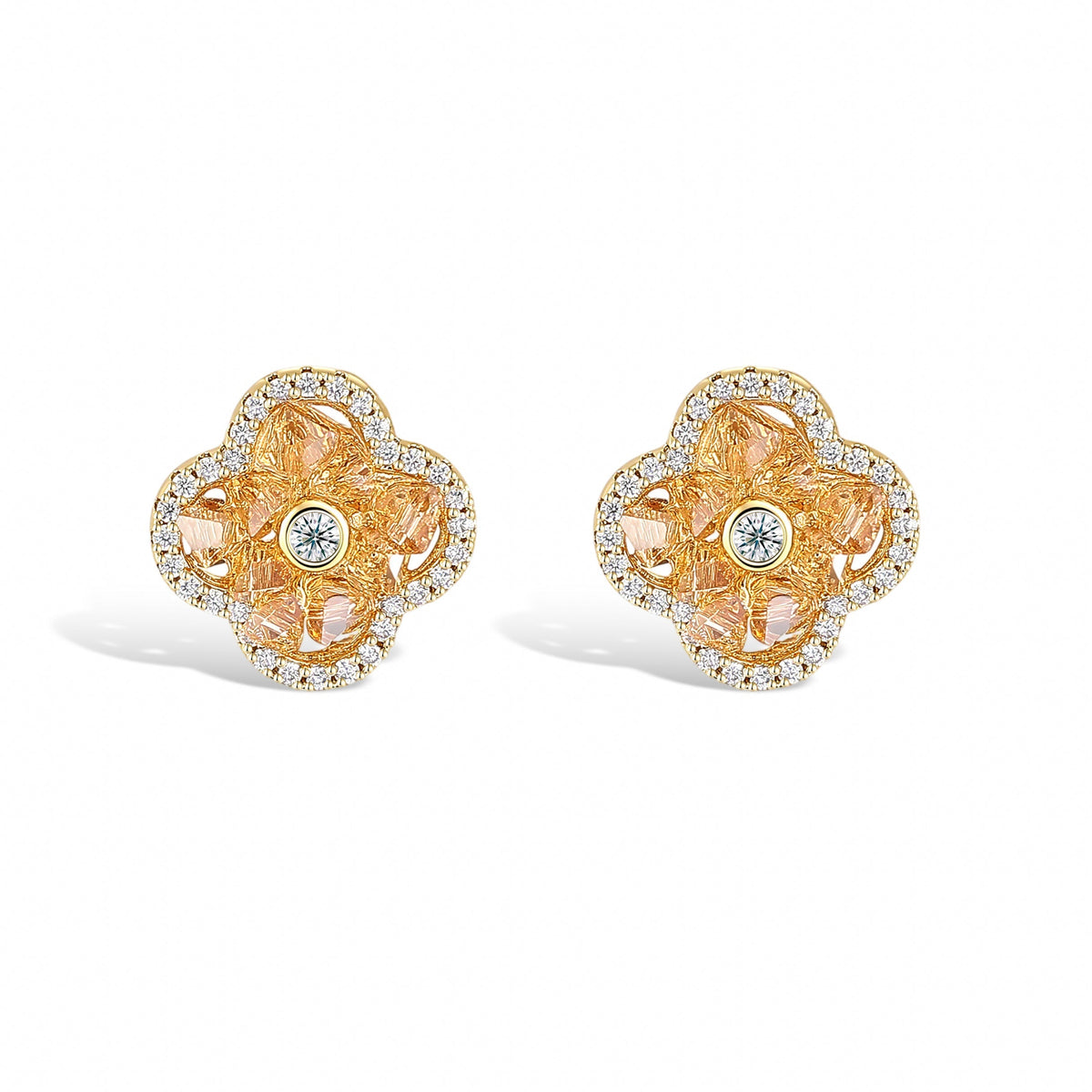 Auspice Orange Four-Leaf Floral Stud Earrings