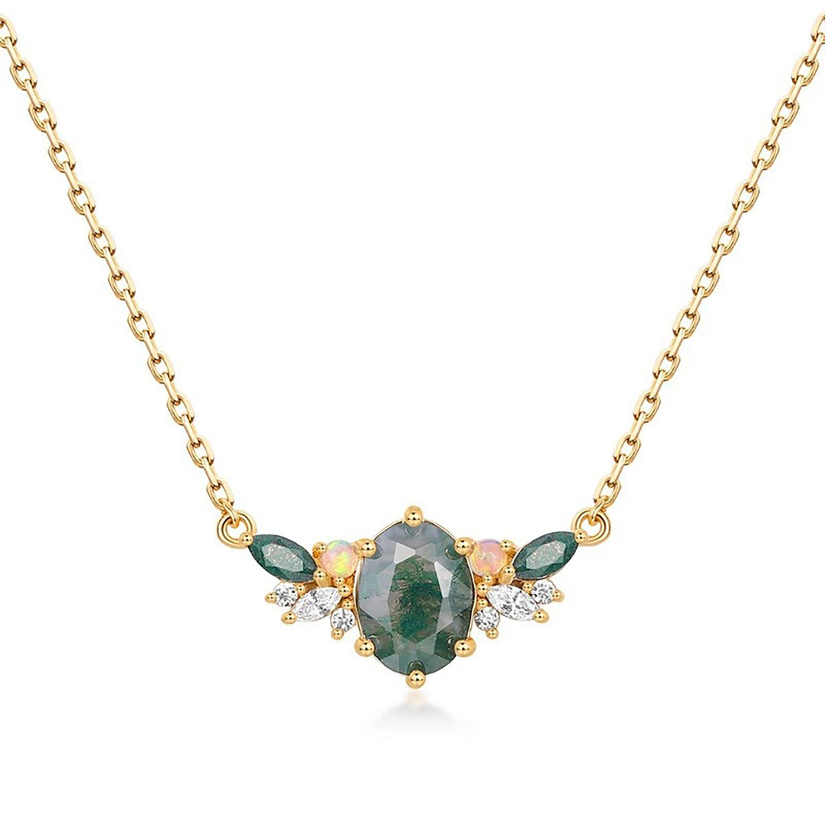 Brielle 14K Green Moss Oval Necklace