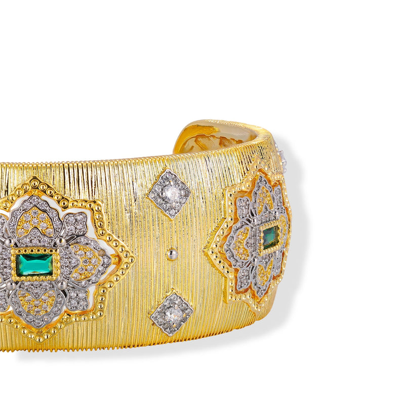 Deotlind 14K Gold Floral Rectangular Open Bangle