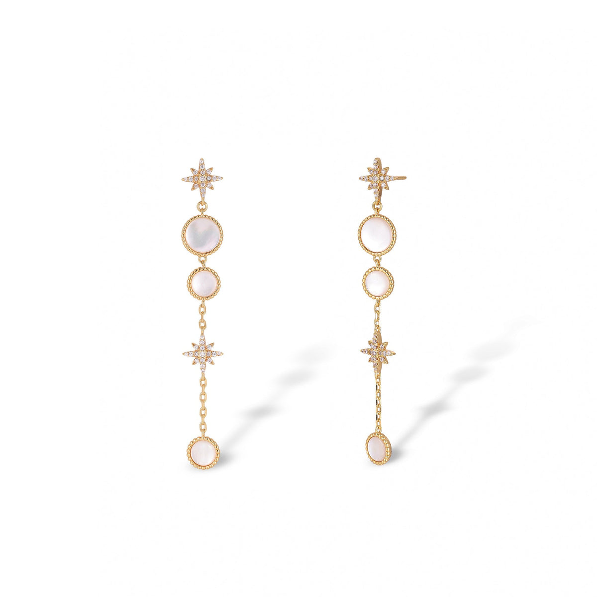 Jacinthe White Shell Starburst Long Earrings