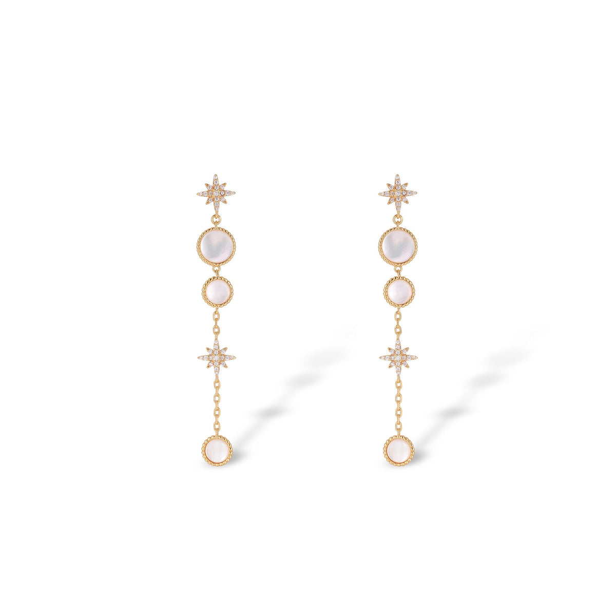 Jacinthe White Shell Starburst Long Earrings