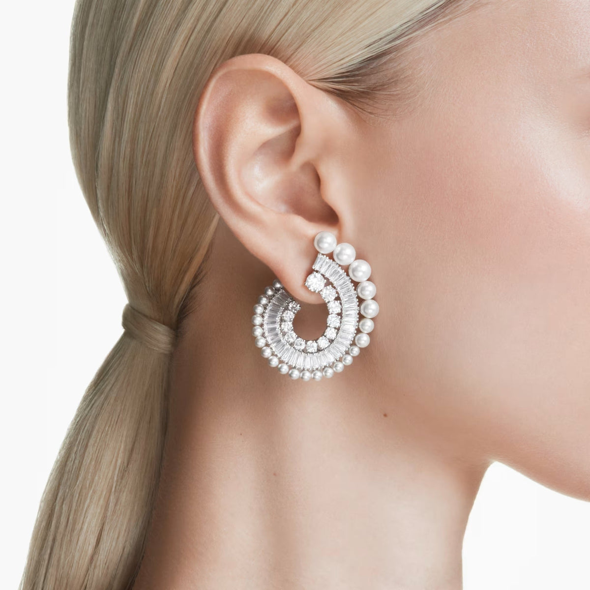 Karen White Fan Pearl Earrings
