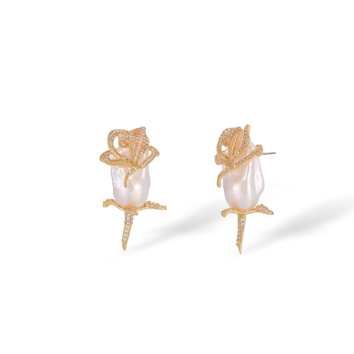 Larissa 14K Gold Baroque Pearl Floral Earrings
