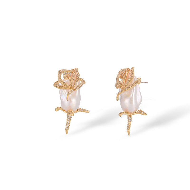 Larissa 14K Gold Baroque Pearl Floral Earrings