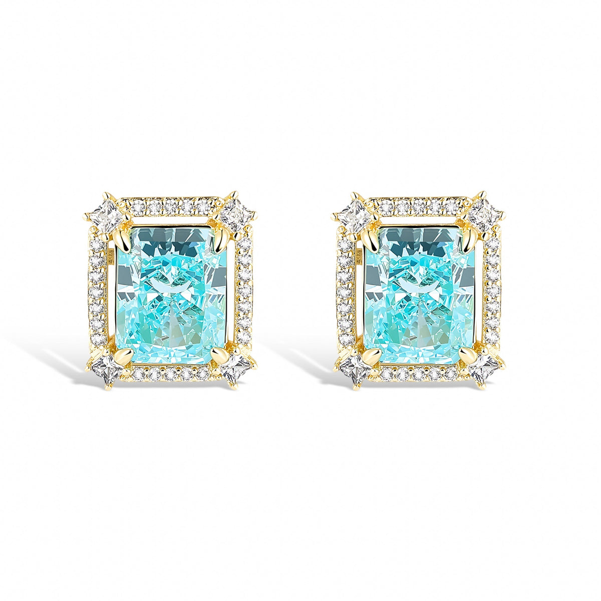 Lucie 14K Gold Blue Radiant Stud Earrings