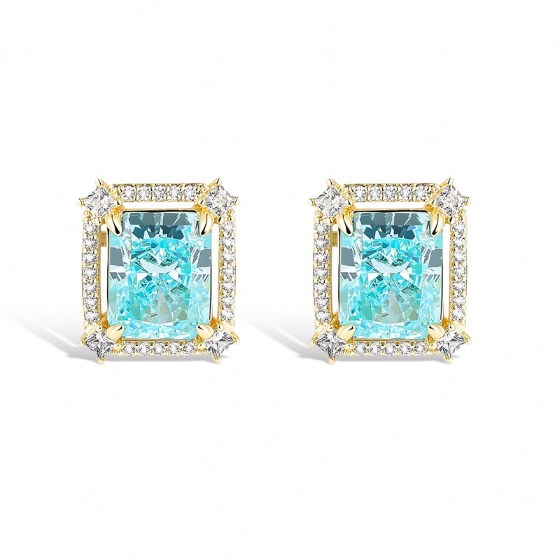 Lucie 14K Gold Blue Radiant Stud Earrings