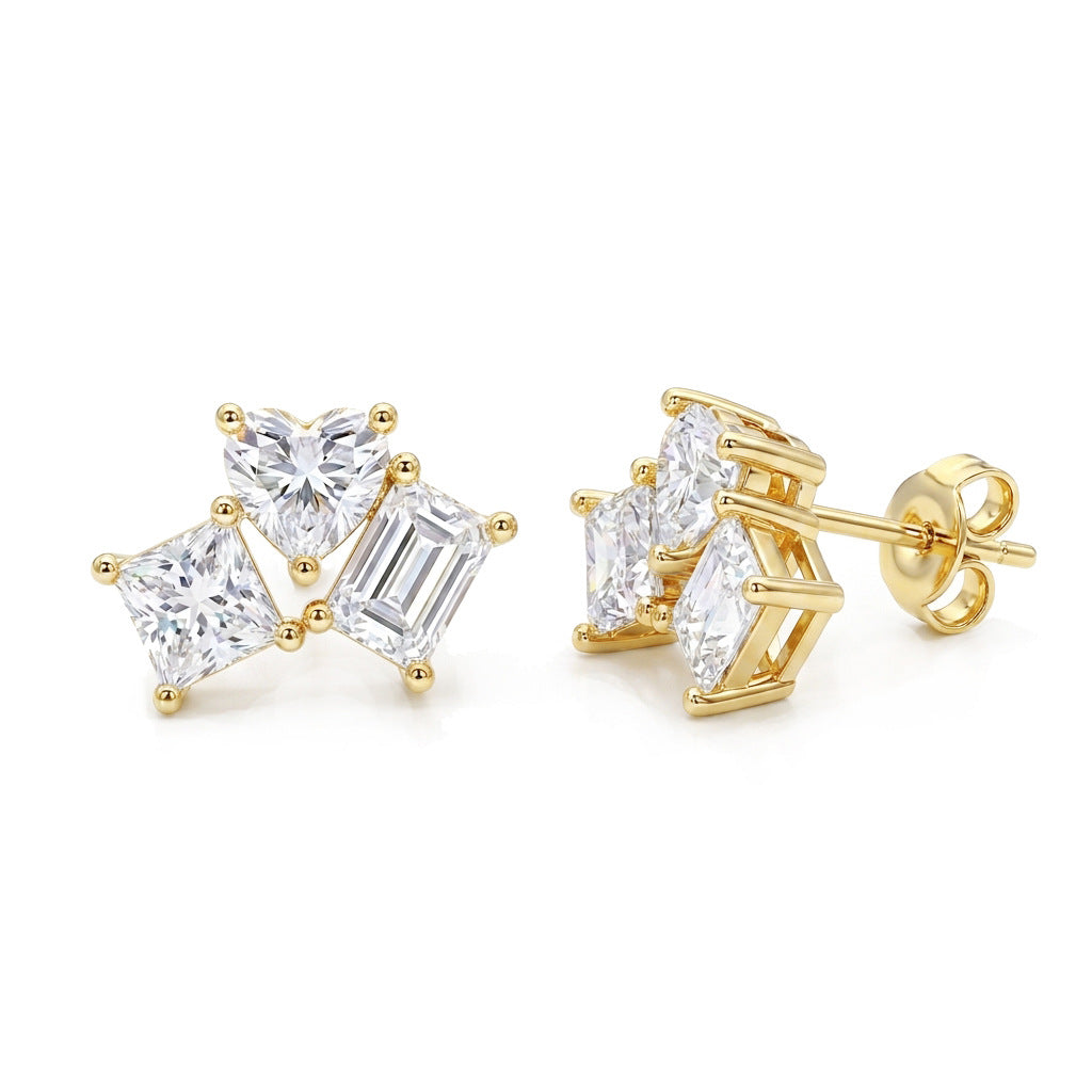 Moissanite Heart Cluster Stud Earrings