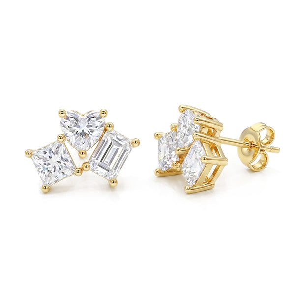 Moissanite Heart Cluster Stud Earrings