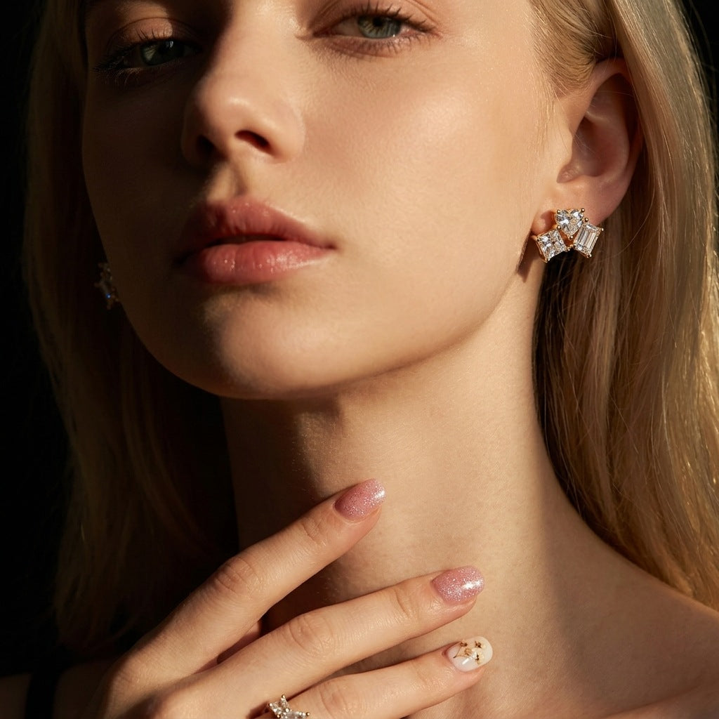 Moissanite Heart Cluster Stud Earrings