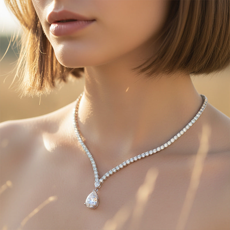 Moissanite Teardrop V Pendant Necklace