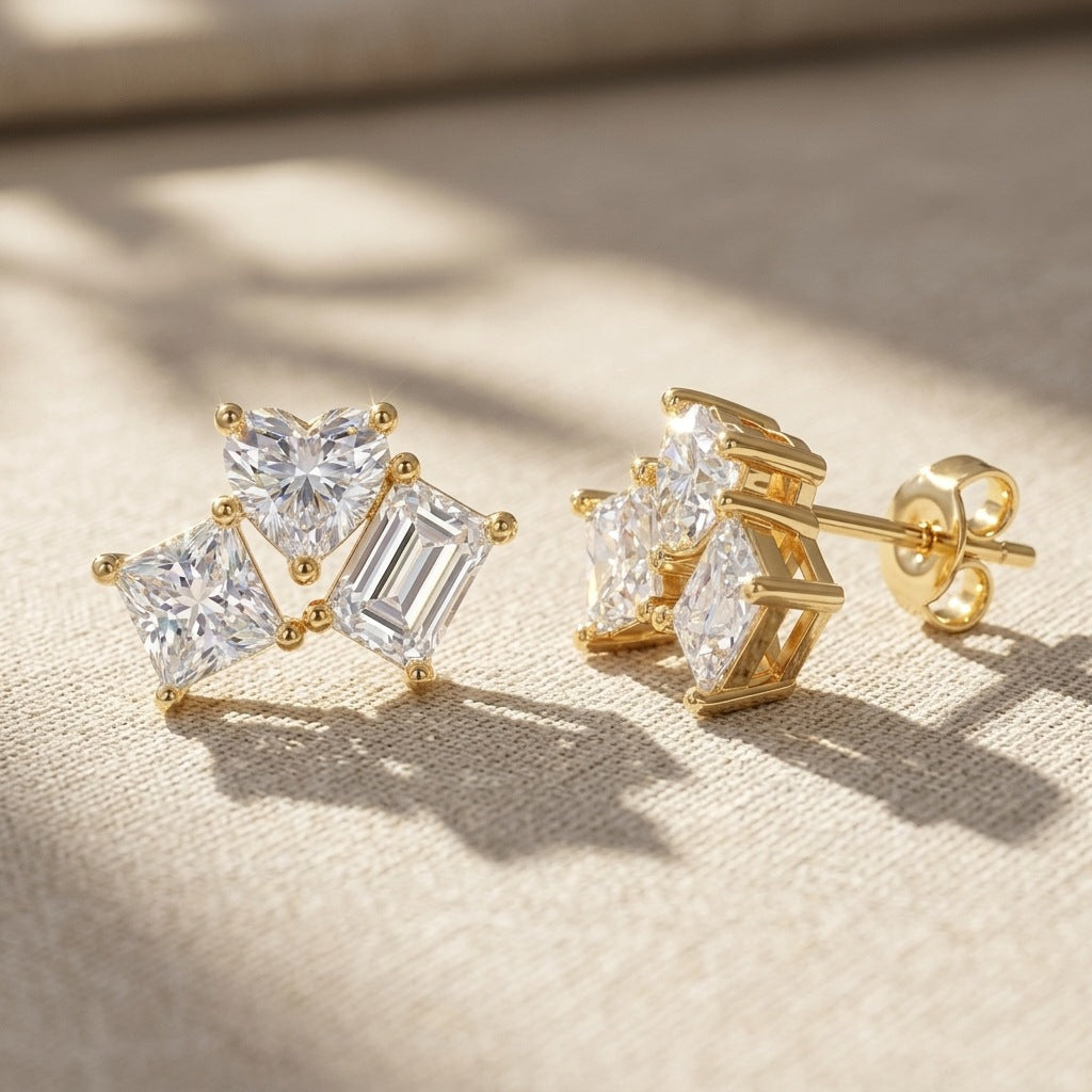 Moissanite Heart Cluster Stud Earrings