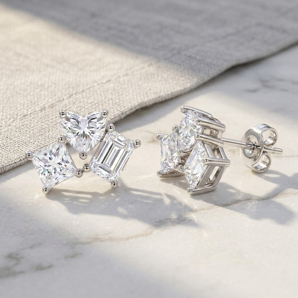 Moissanite Heart Cluster Stud Earrings