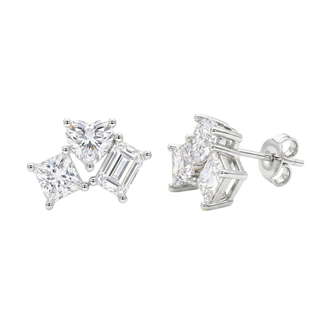 Moissanite Heart Cluster Stud Earrings