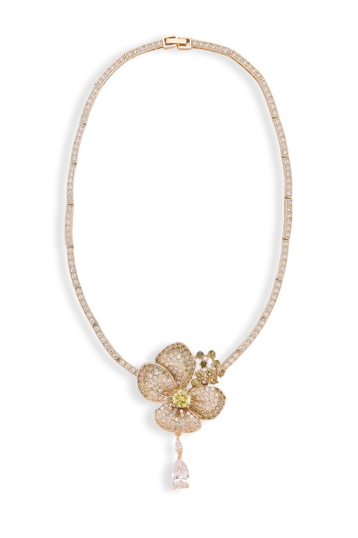 Ragnlind Olive Green Floral Earrings Necklace Set